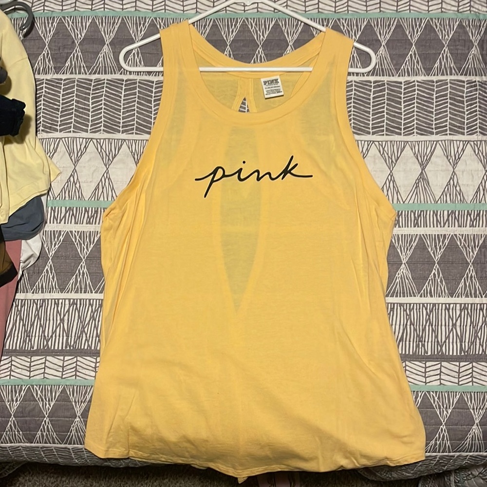 Yellow PINK cut out back tank top